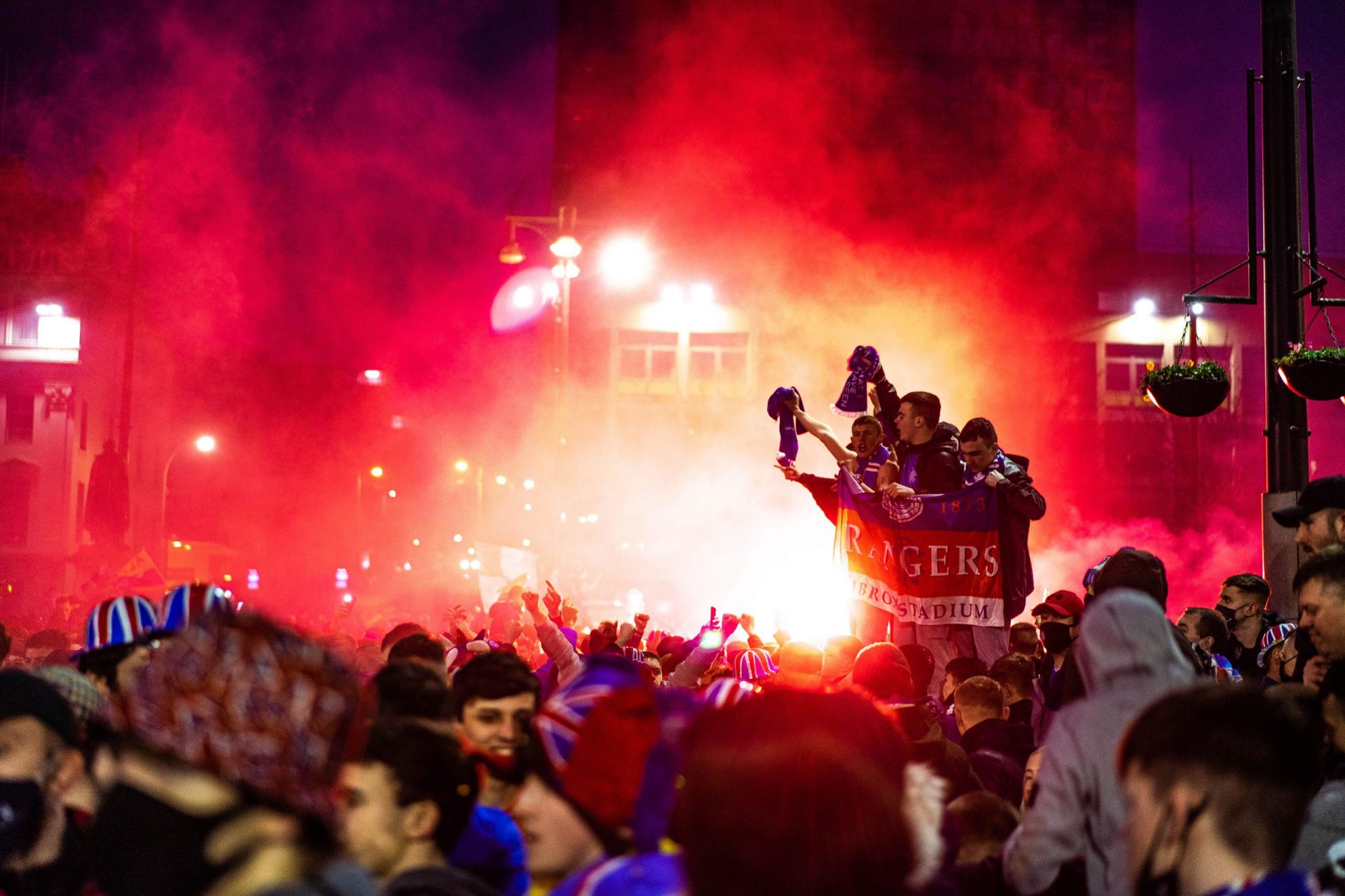 Glasgow Rangers fan celebrating 55th league title