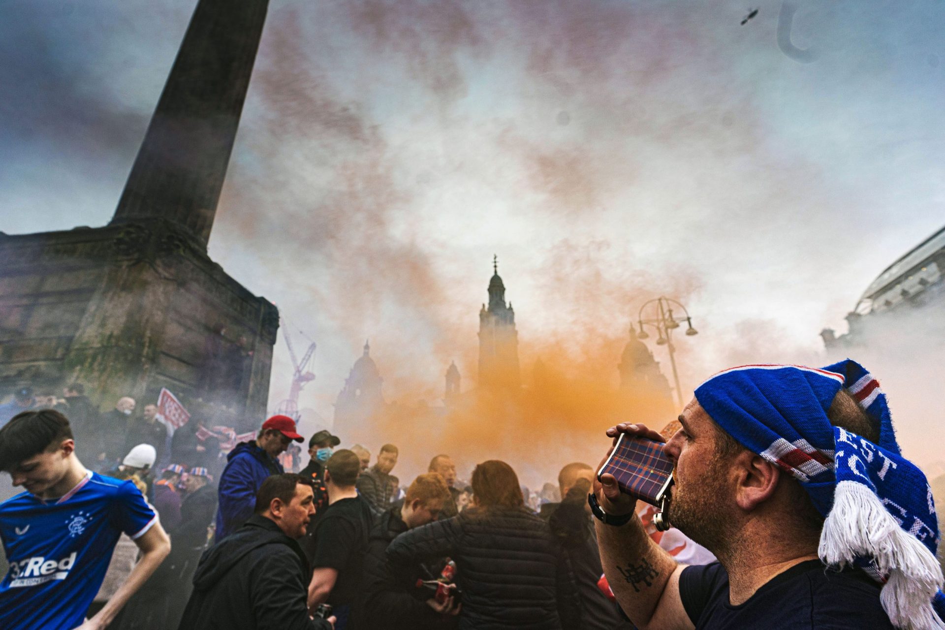 Glasgow Rangers fan celebrating 55th league title