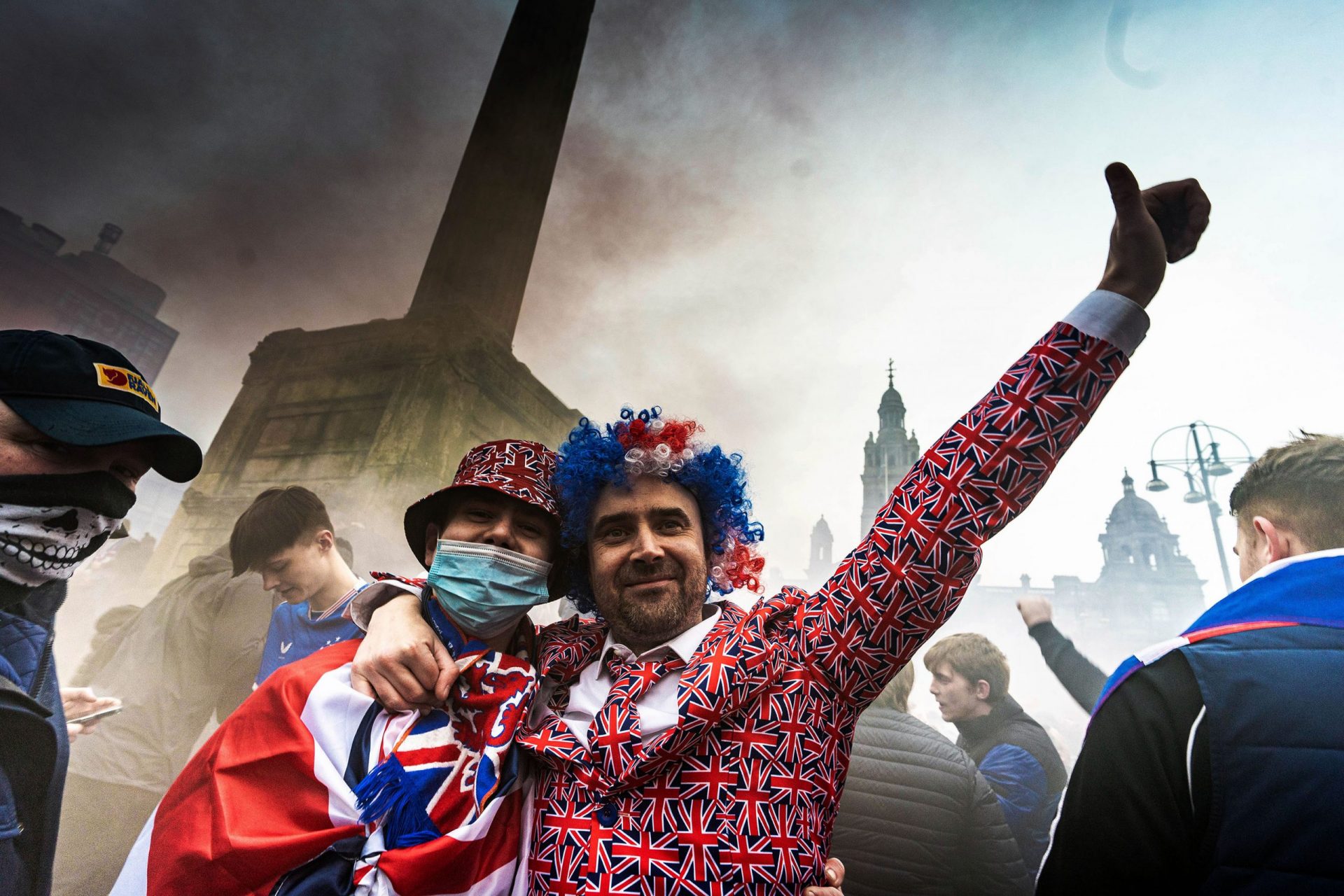 Glasgow Rangers fan celebrating 55th league title