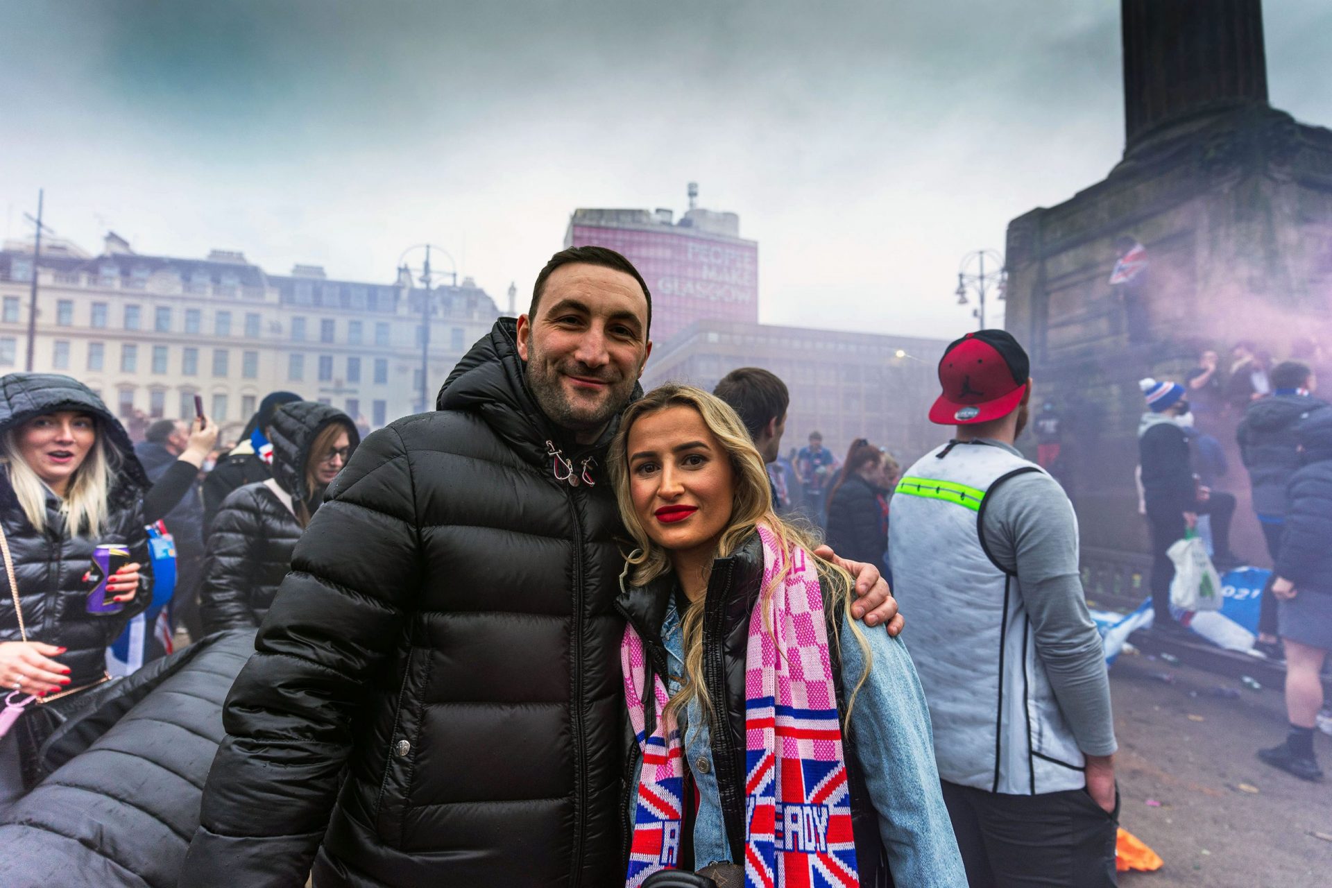 Glasgow Rangers fan celebrating 55th league title