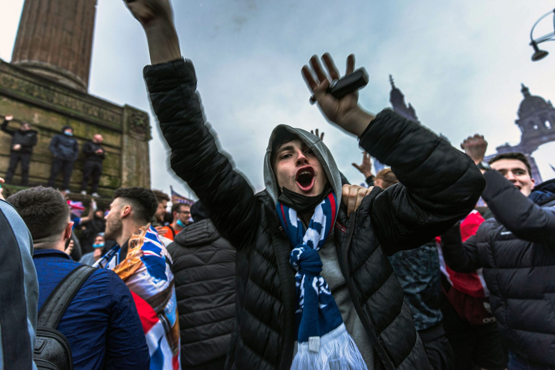 Glasgow Rangers fan celebrating 55th league title