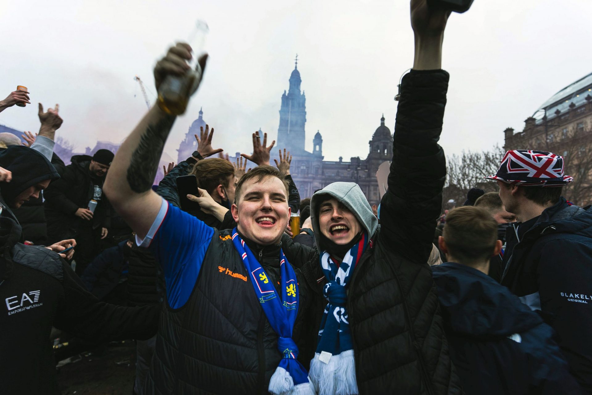 Glasgow Rangers fan celebrating 55th league title