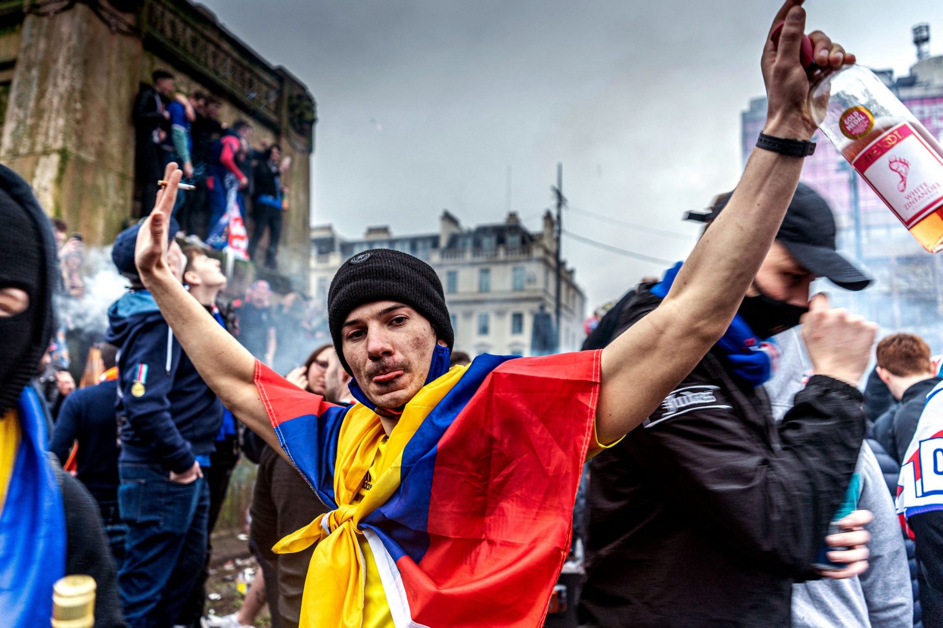 Glasgow Rangers fan celebrating 55th league title