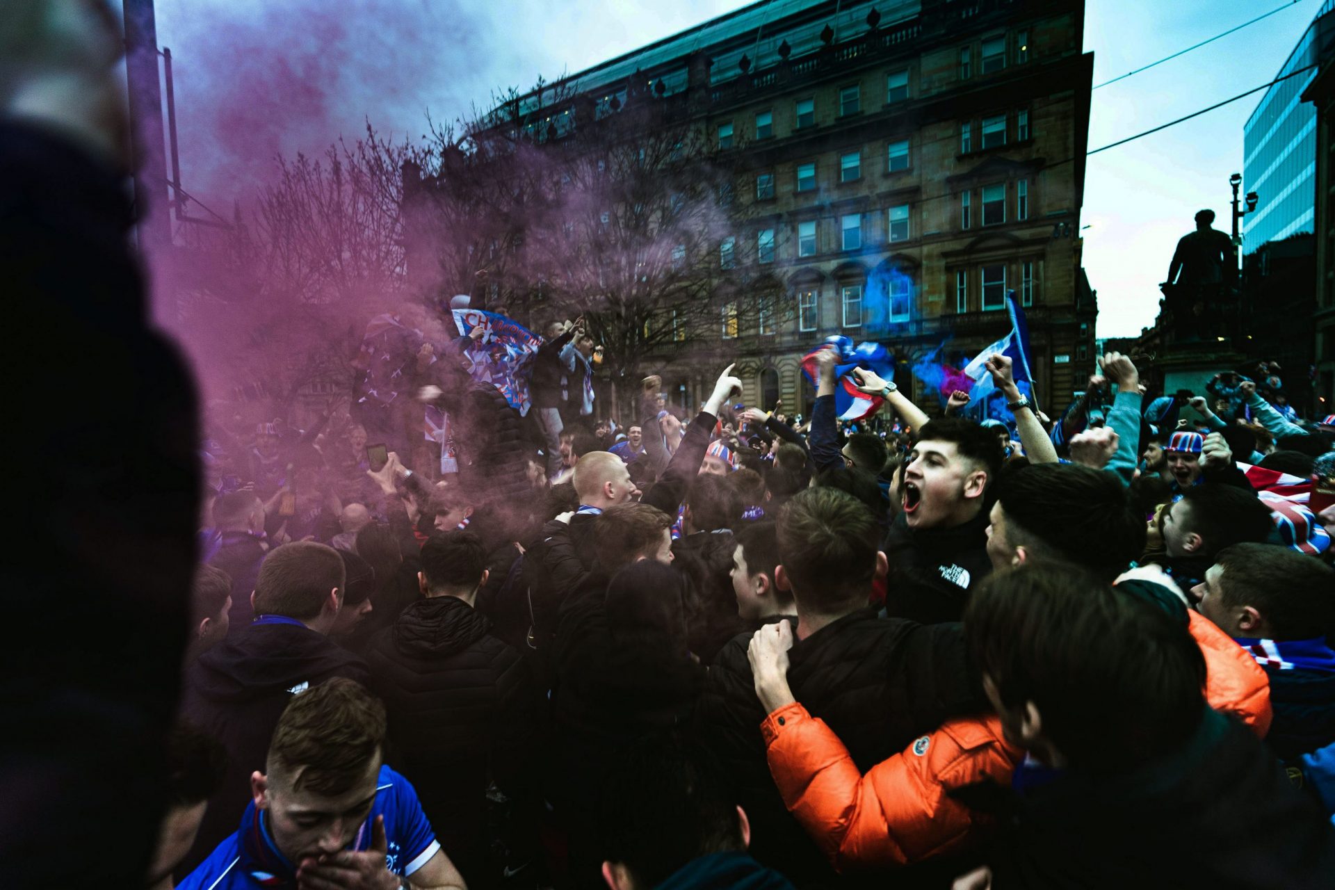 Glasgow Rangers fan celebrating 55th league title