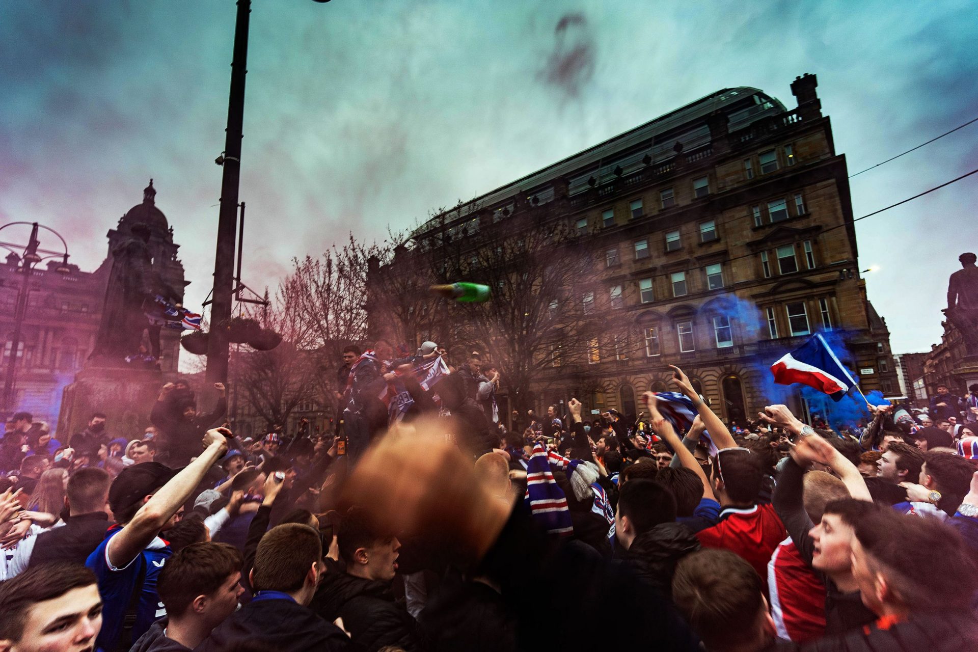 Glasgow Rangers fan celebrating 55th league title
