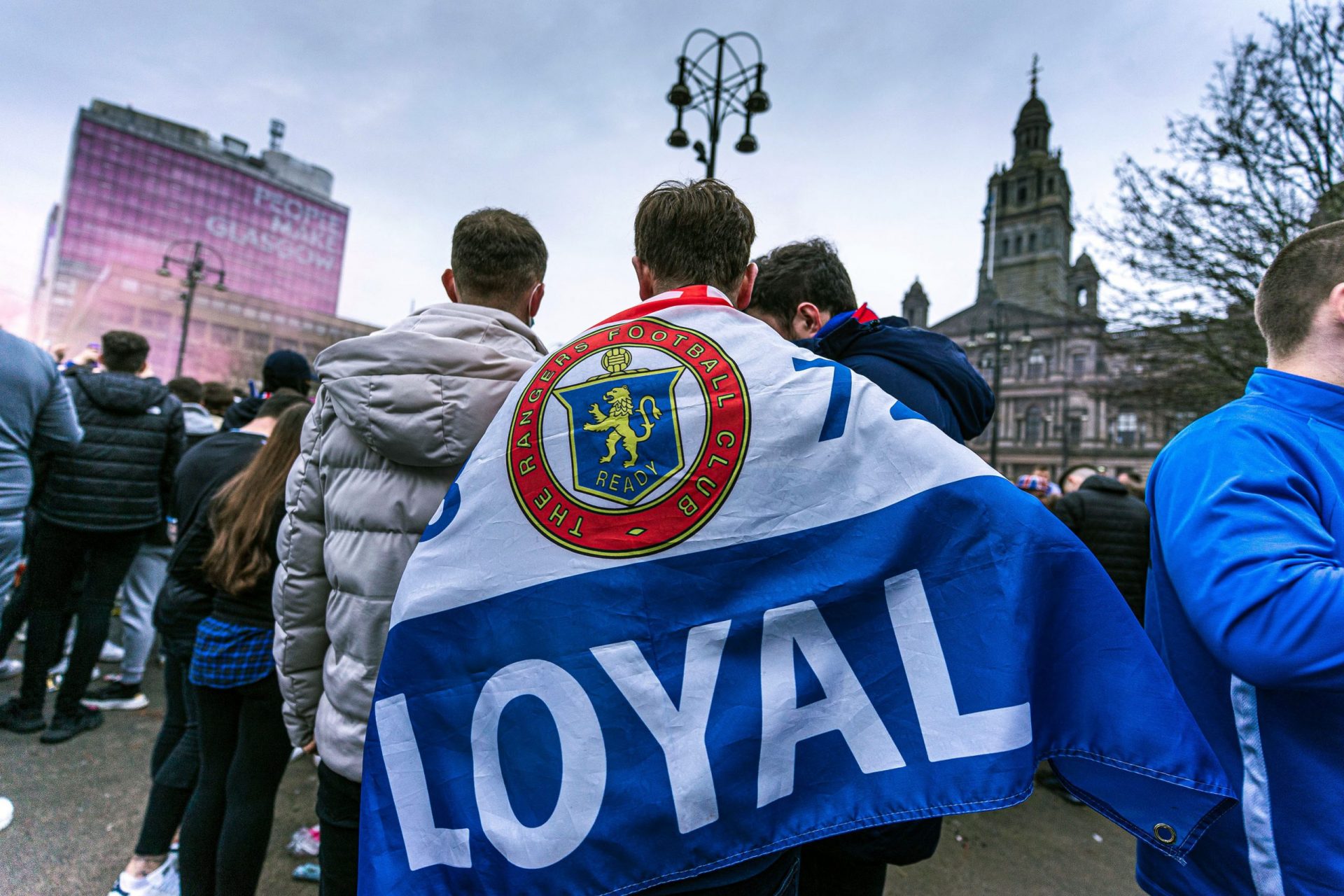 Glasgow Rangers fan celebrating 55th league title