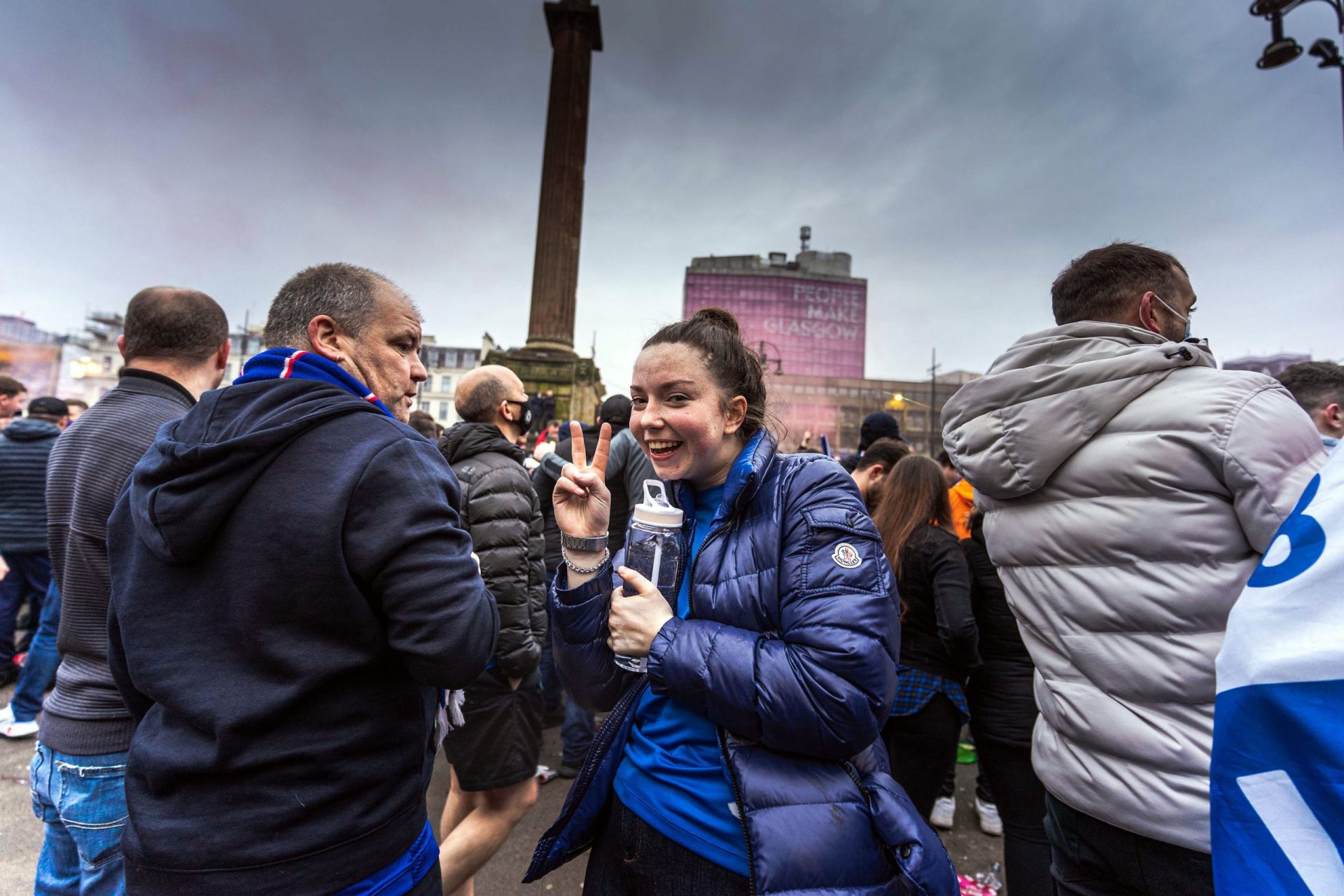 Glasgow Rangers fan celebrating 55th league title