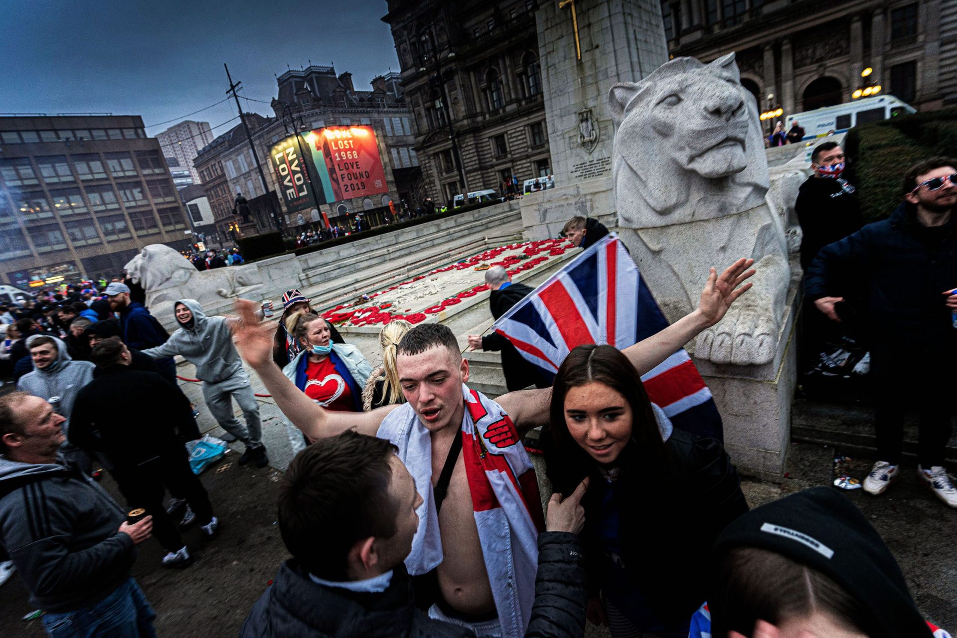 Glasgow Rangers fan celebrating 55th league title