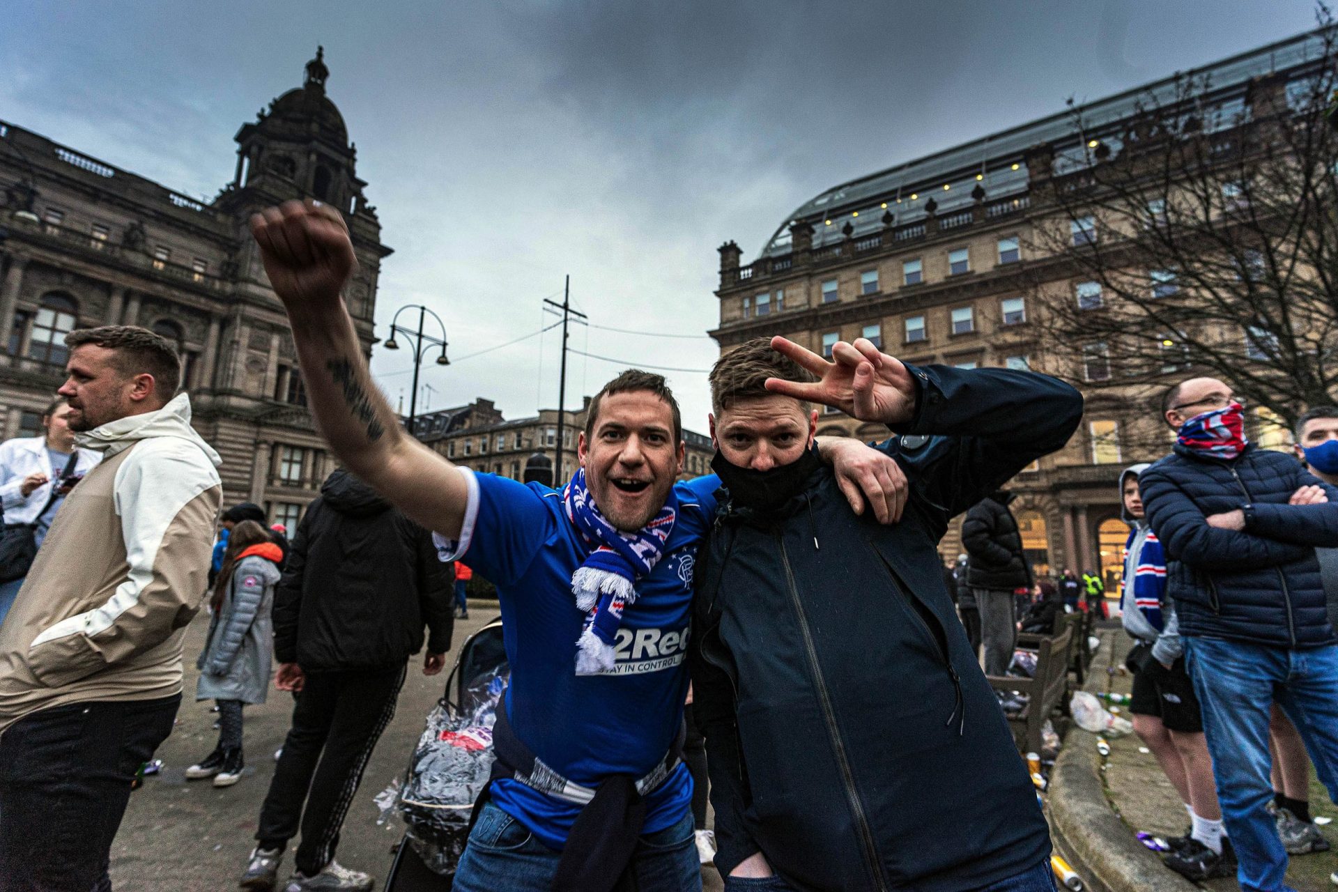 Glasgow Rangers fan celebrating 55th league title