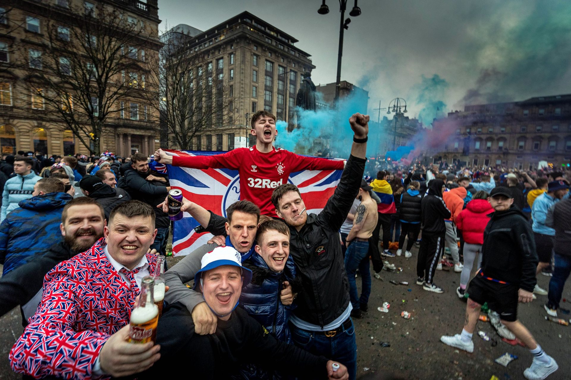 Glasgow Rangers fan celebrating 55th league title