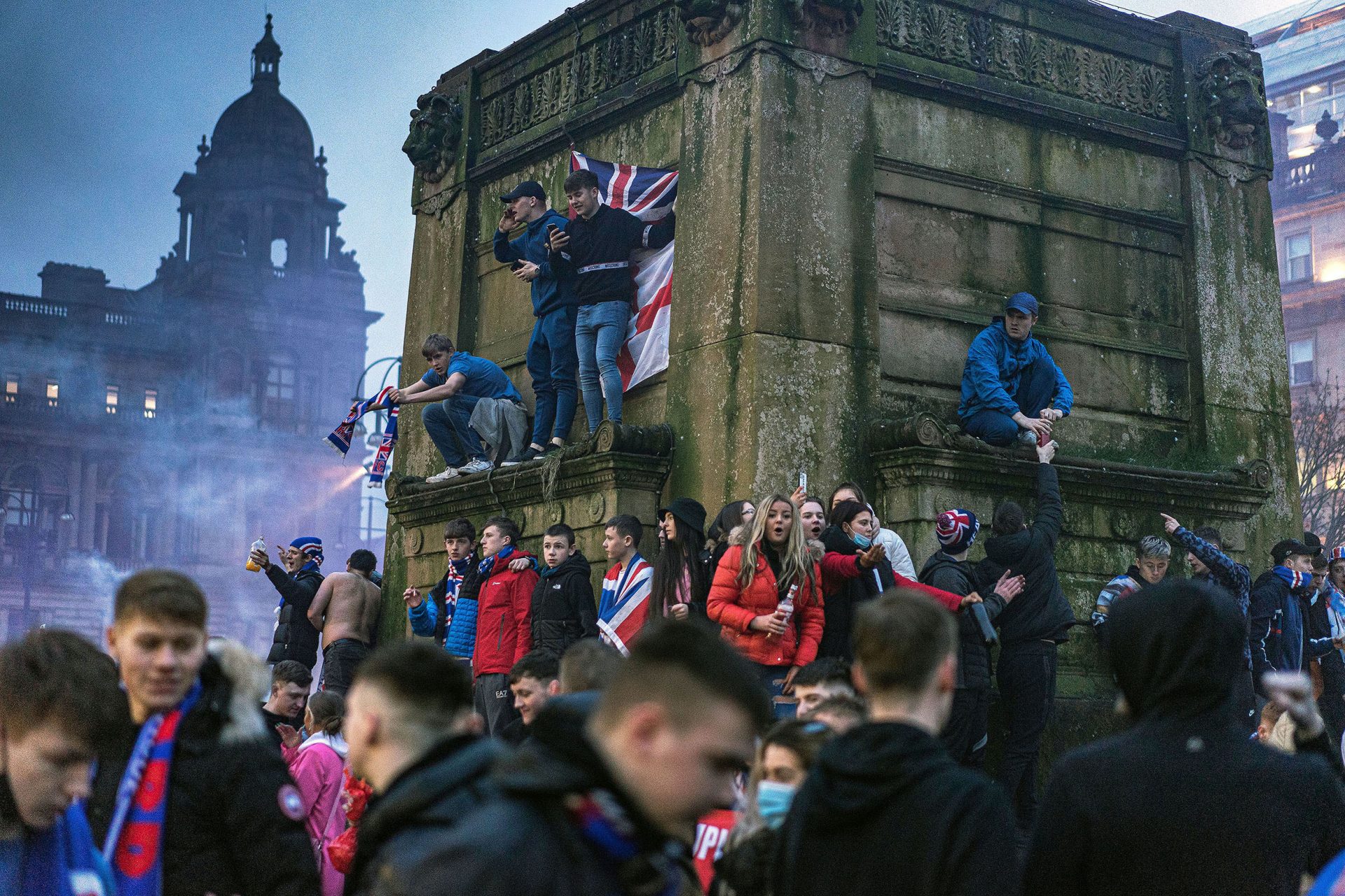 Glasgow Rangers fan celebrating 55th league title