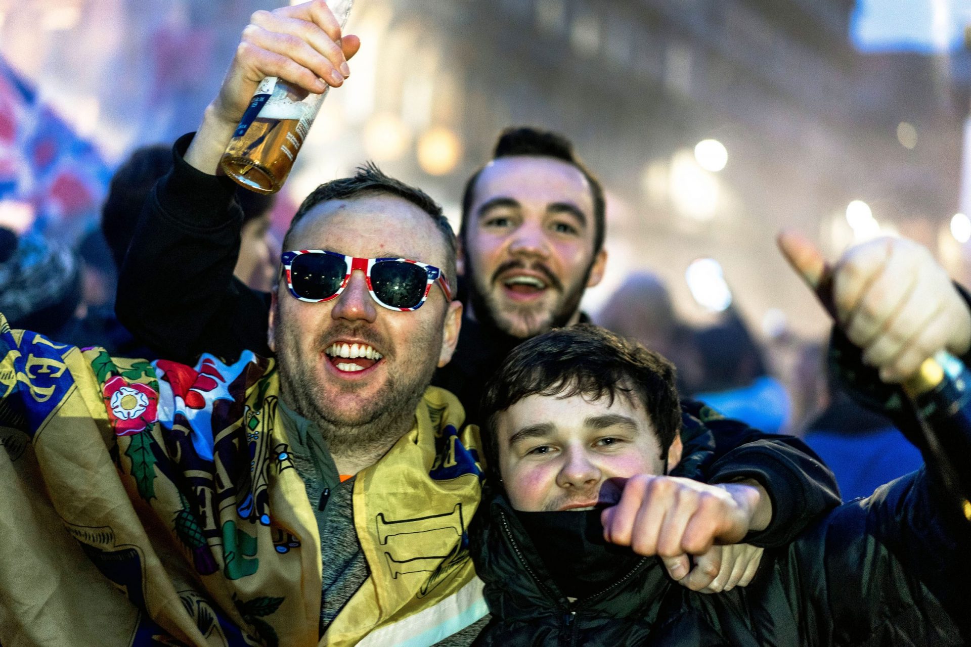 Glasgow Rangers fan celebrating 55th league title