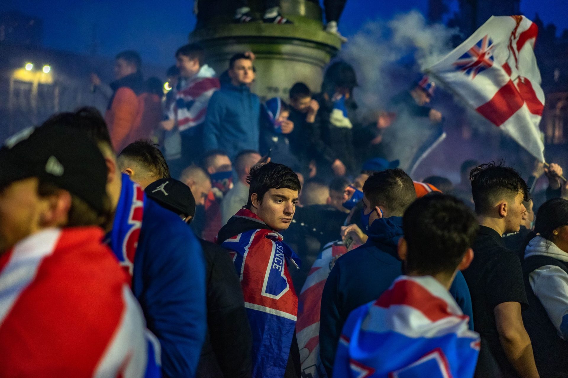 Glasgow Rangers fan celebrating 55th league title