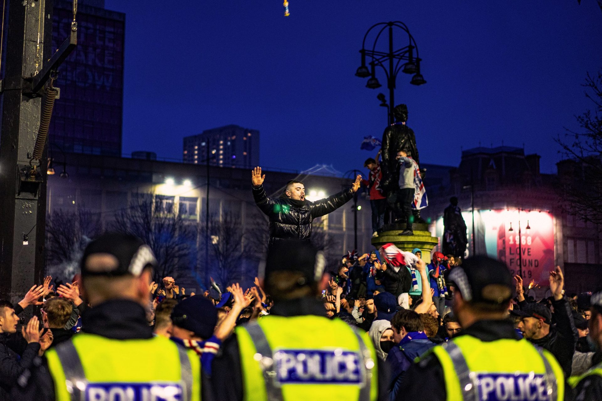 Glasgow Rangers fan celebrating 55th league title