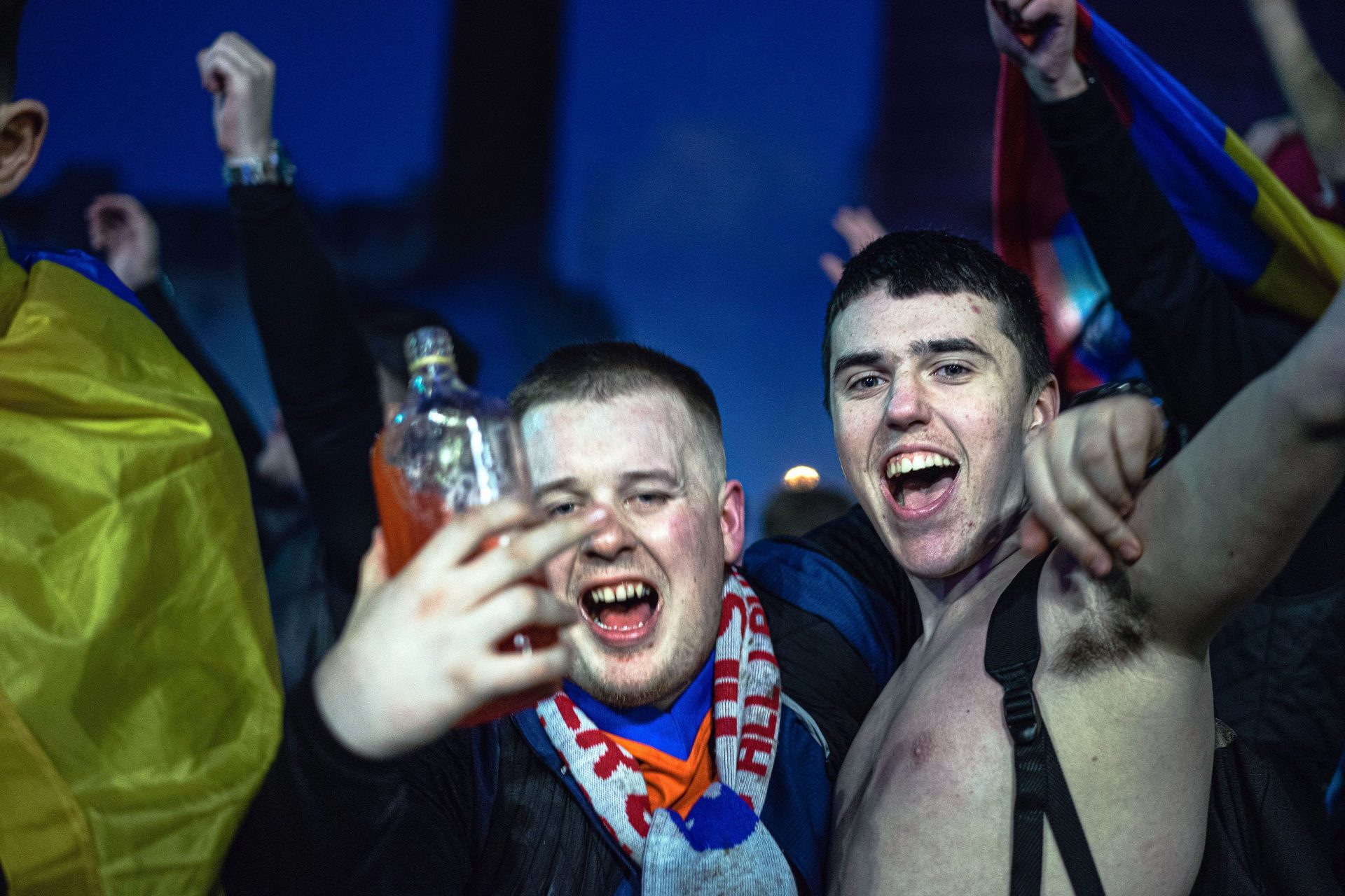 Glasgow Rangers fan celebrating 55th league title