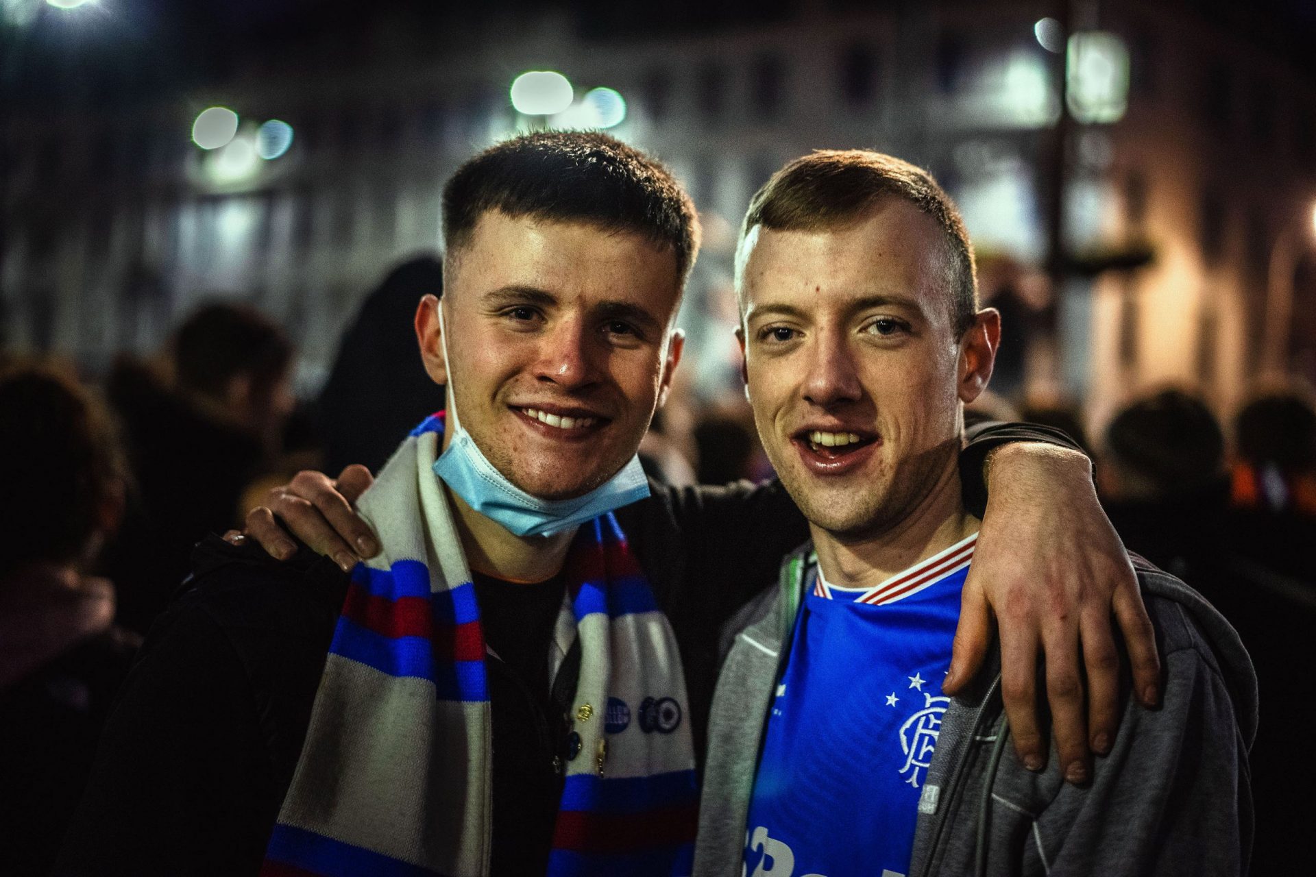 Glasgow Rangers fan celebrating 55th league title