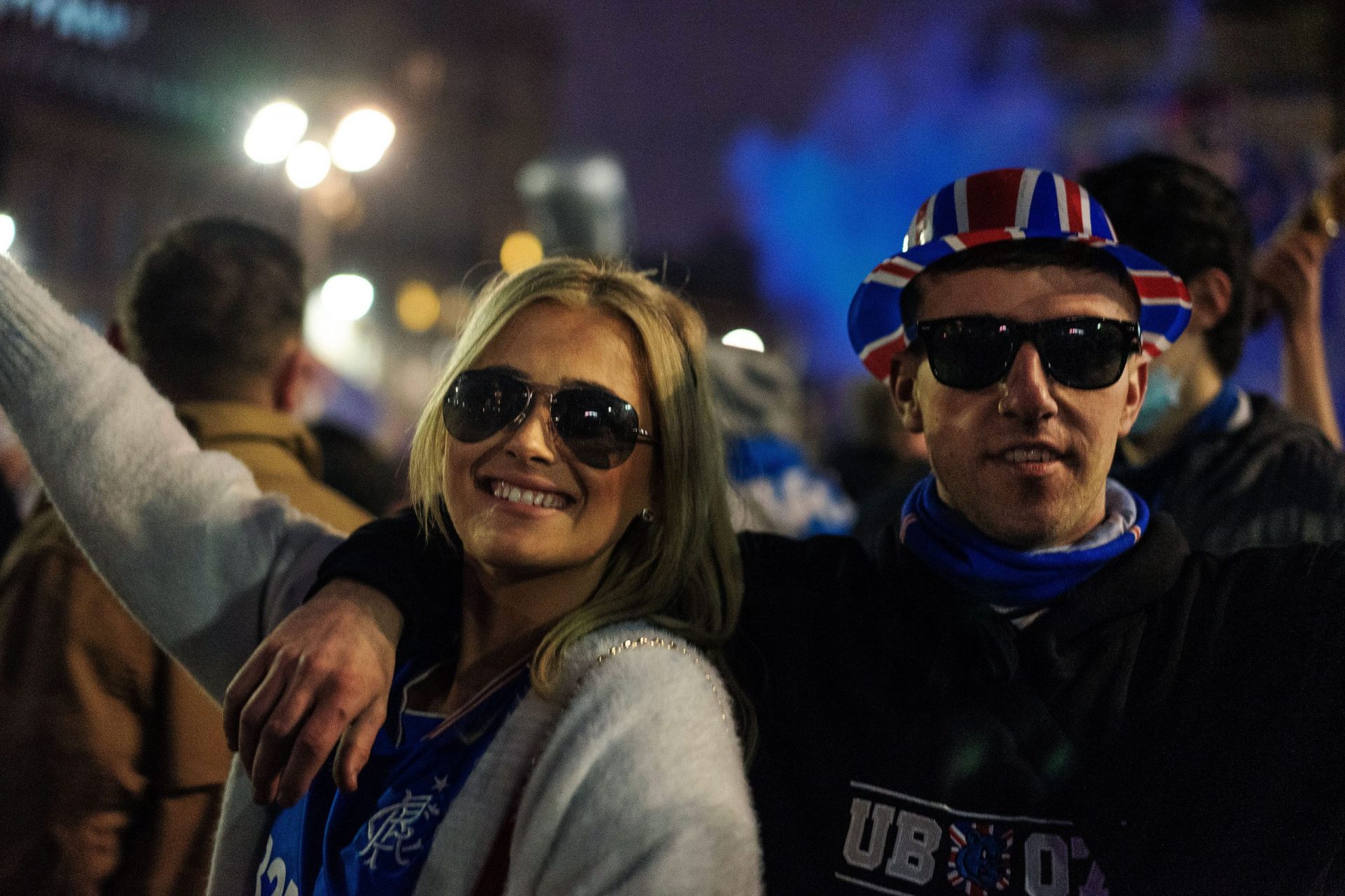 Glasgow Rangers fan celebrating 55th league title