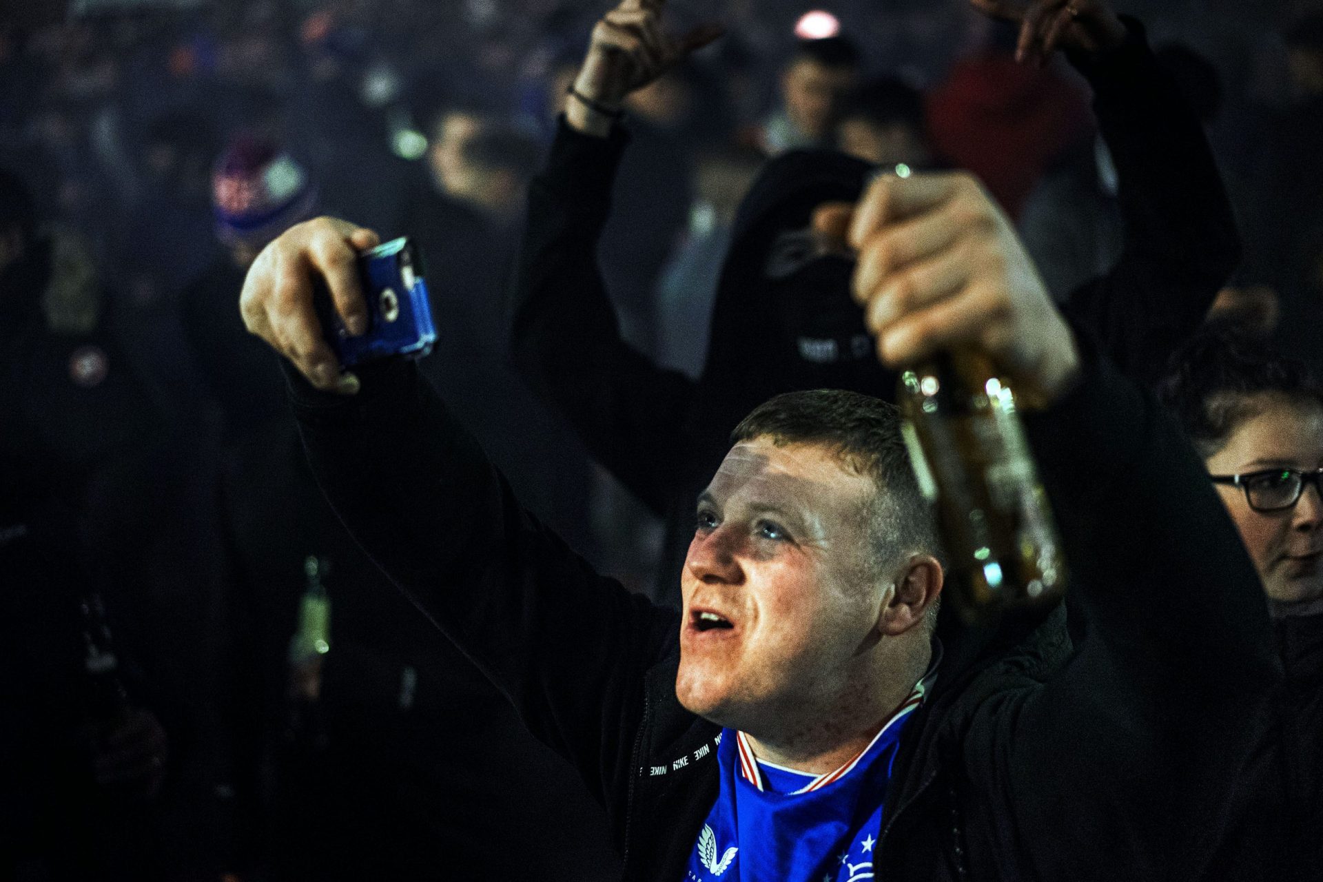 Glasgow Rangers fan celebrating 55th league title