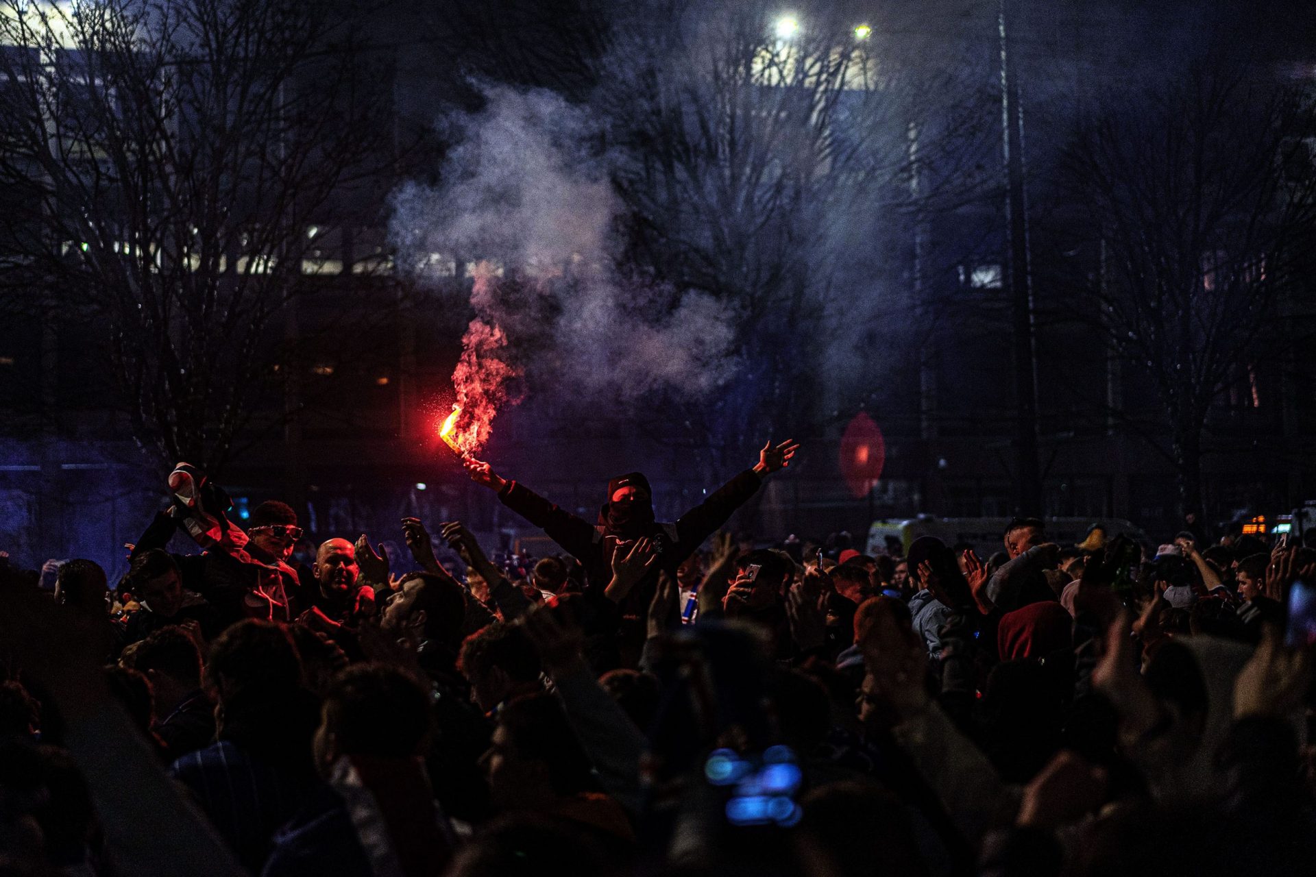 Glasgow Rangers fan celebrating 55th league title